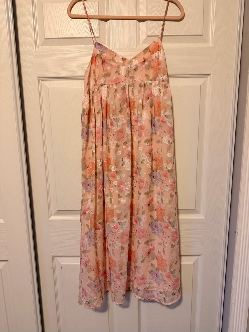 vestique Peach Floral Maxi Dress with Pink and Lavender Blooms